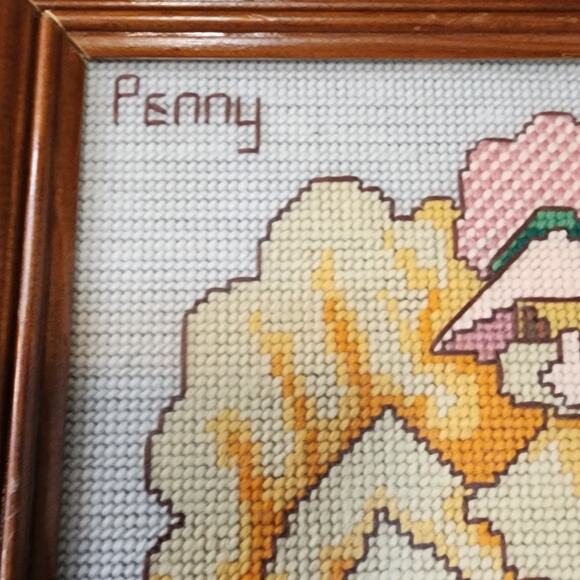 Vintage Pair of Handmade Cross Stitched Framed Chickens Farmhouse Needlepoint - Picture 8 of 9